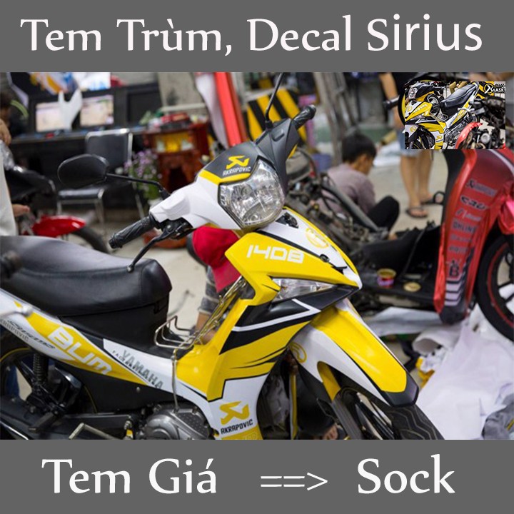 Tem Trùm Sirius Fi Vàng Trắng độ đẹp - Tem xe máy sirius vàng trắng  thiết kế theo yêu cầu - tem trùm xe máy sirius fi hot đẹp rẻ chất