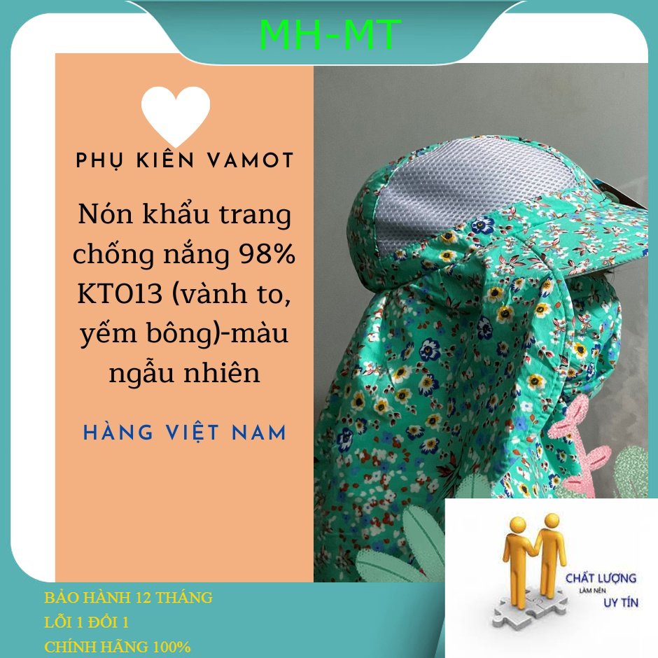 Nón khẩu trang chống nắng 98% KT013 (vành to, yếm bông)