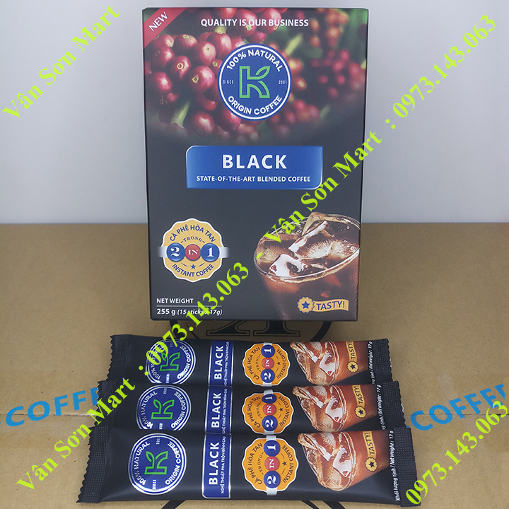 Cà phê đen K Coffee Black Phúc Sinh hộp 255g (15 gói dài x 17g)