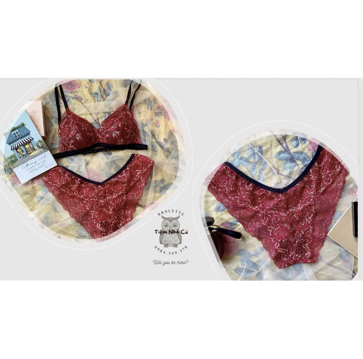 Set bra thiết kế sexy, Đồ lót nữ màu đỏ gợi cảm ôm ngực nguyên set gồm áo + quần