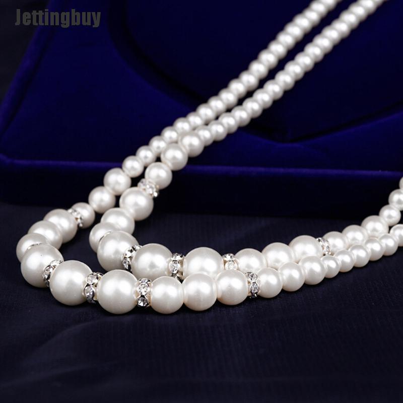 Jettingbuy Bộ Trang Sức Chuỗi Đôi Ngọc Trai Trang Sức Vòng Cổ Ngọc Trai Giả Cho Nữ