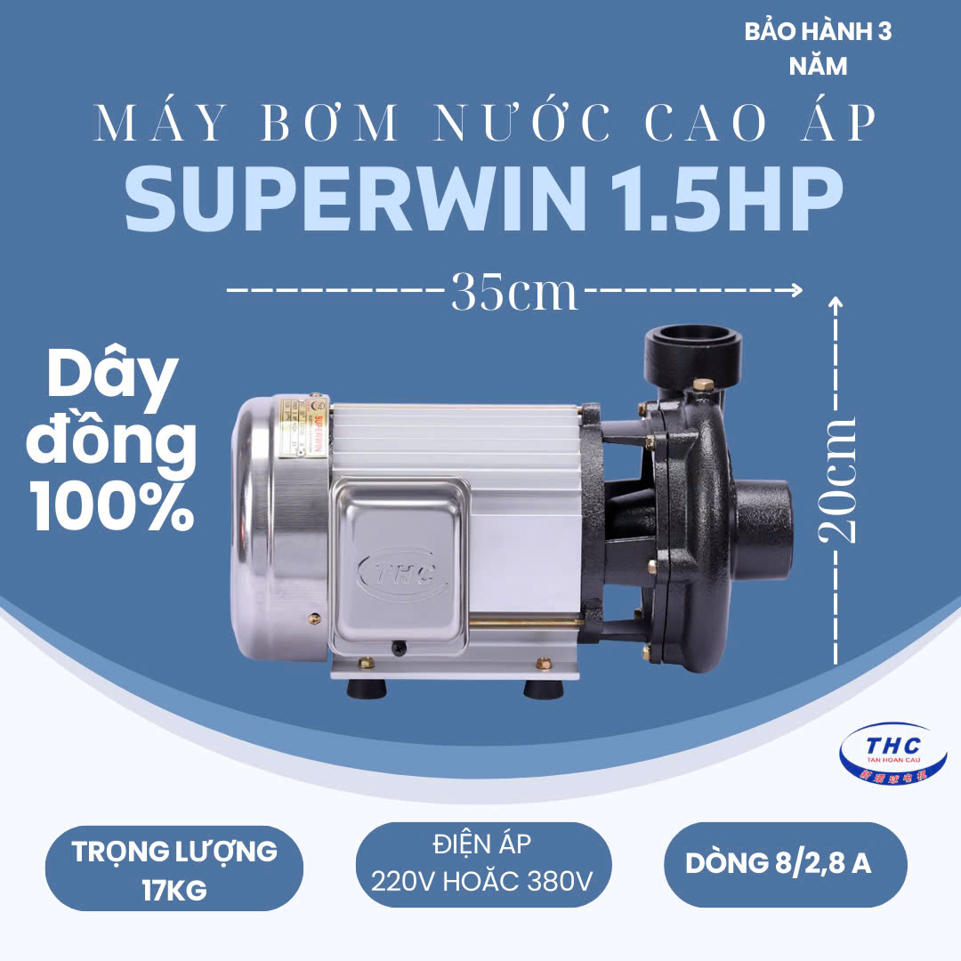 MÁY BƠM NƯỚC CAO ÁP SUPERWIN 1.5HP (HỌNG 49/42MM) - SP1100