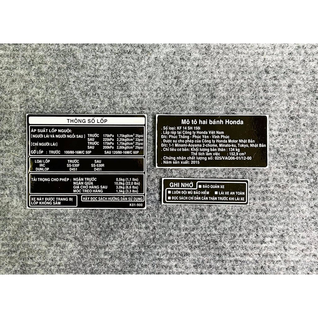 BỘ TEM THÔNG SỐ DÁN XE SH 150i ĐỜI 2015