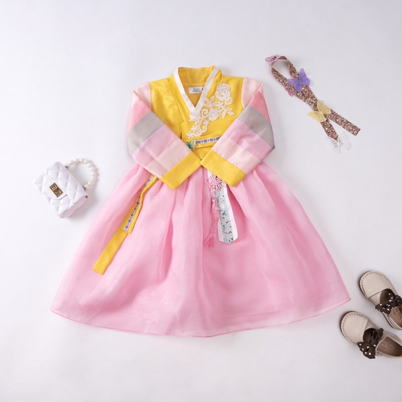 Váy Hanbok bé gái, Chất gấm Sa Hàn dáng lửng