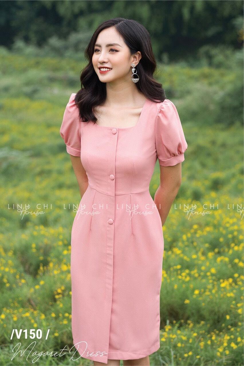 Đầm nút cổ vuông mới nhất