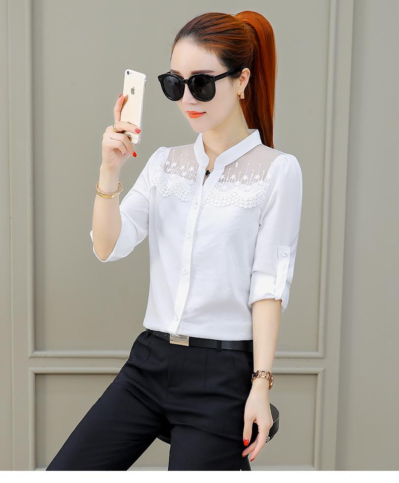 Áo sơ mi nữ cổ trụ phối ren cao cấp