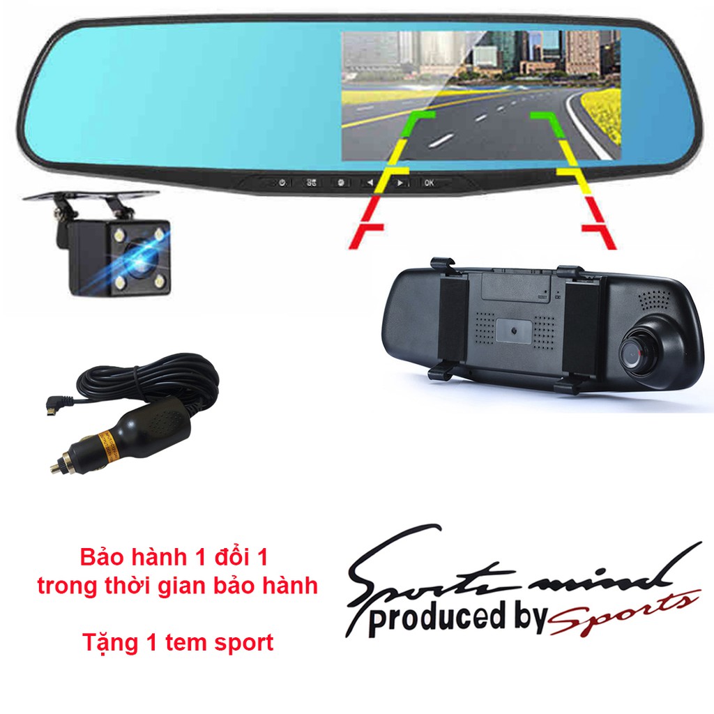 [HCM]Camera hành trình gương chiếu hậu (4.3inch) Kèm camera lùi Vehicle BlackBox fullHD 1080