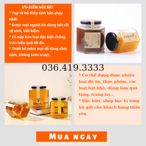 Hũ thuỷ tinh lục giác 100ml