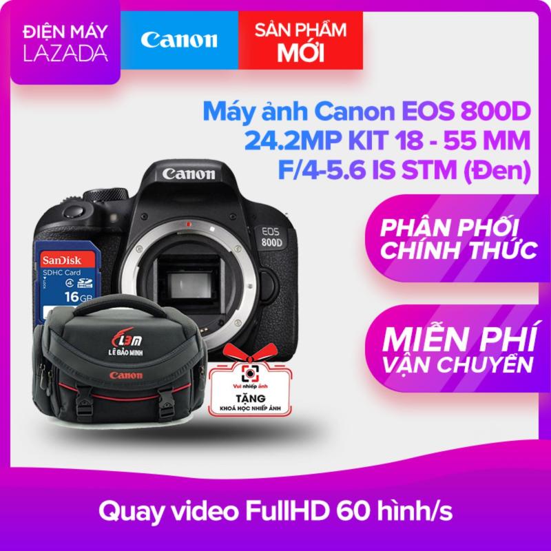 Máy ảnh Canon EOS 800D 24.2MP KIT 18 - 55 MM F/4-5.6 IS STM (Đen) - Hãng phân phối chính thức + Thẻ nhớ SD 16GB + túi đựng máy ảnh + Khóa học nhiếp ảnh