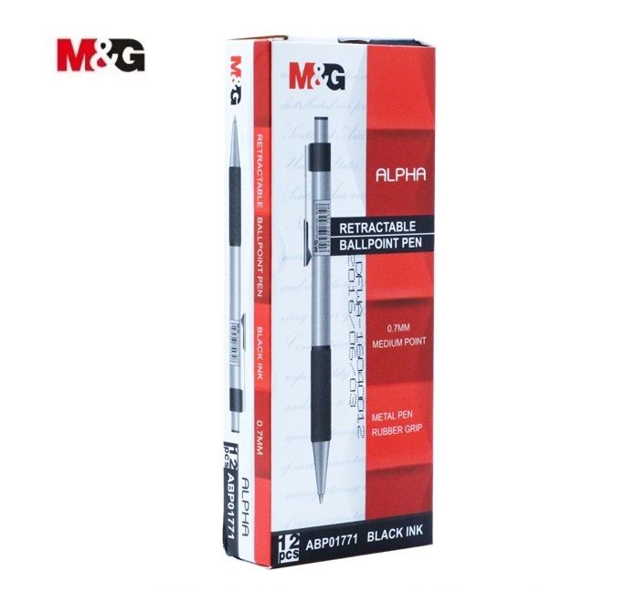 Hộp 12 cây bút bi siêu bền thân inox m&g - abp01771 ngòi 0.7mm