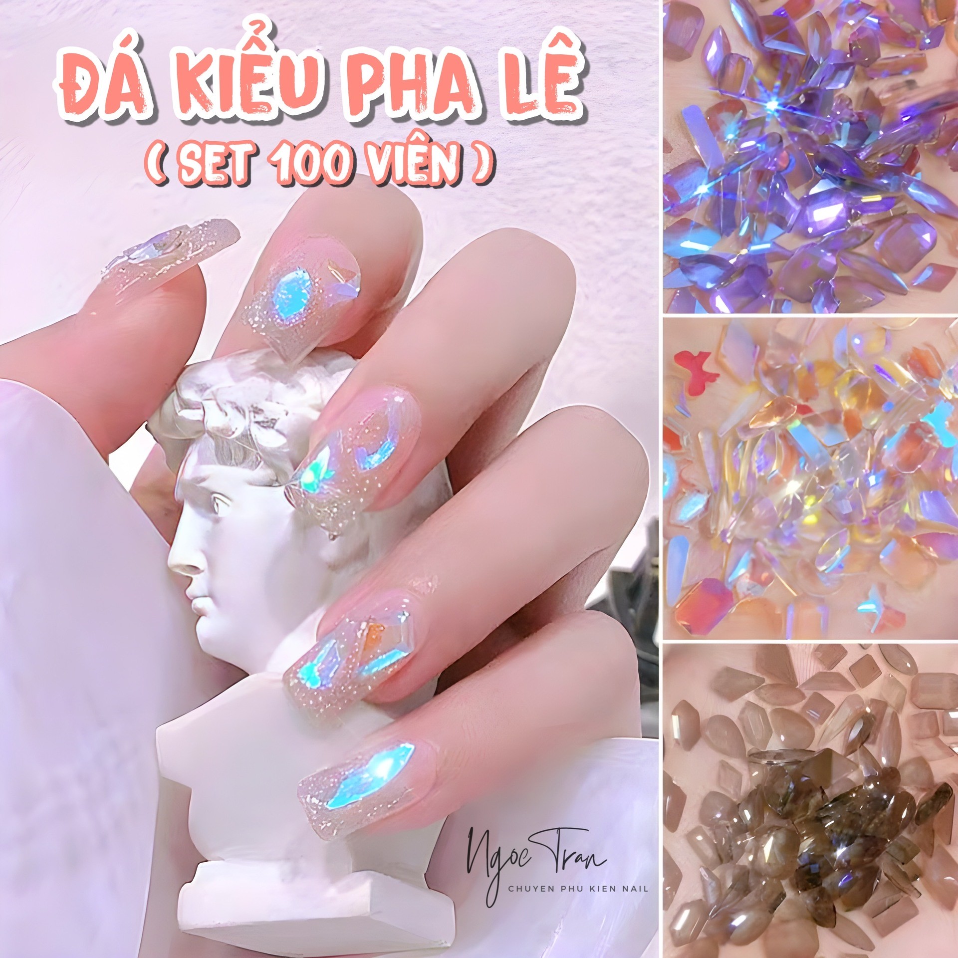 Set 100 Viên Đá Kiểu Pha Lê Siêu Nhẹ | Trang Trí Móng Tay