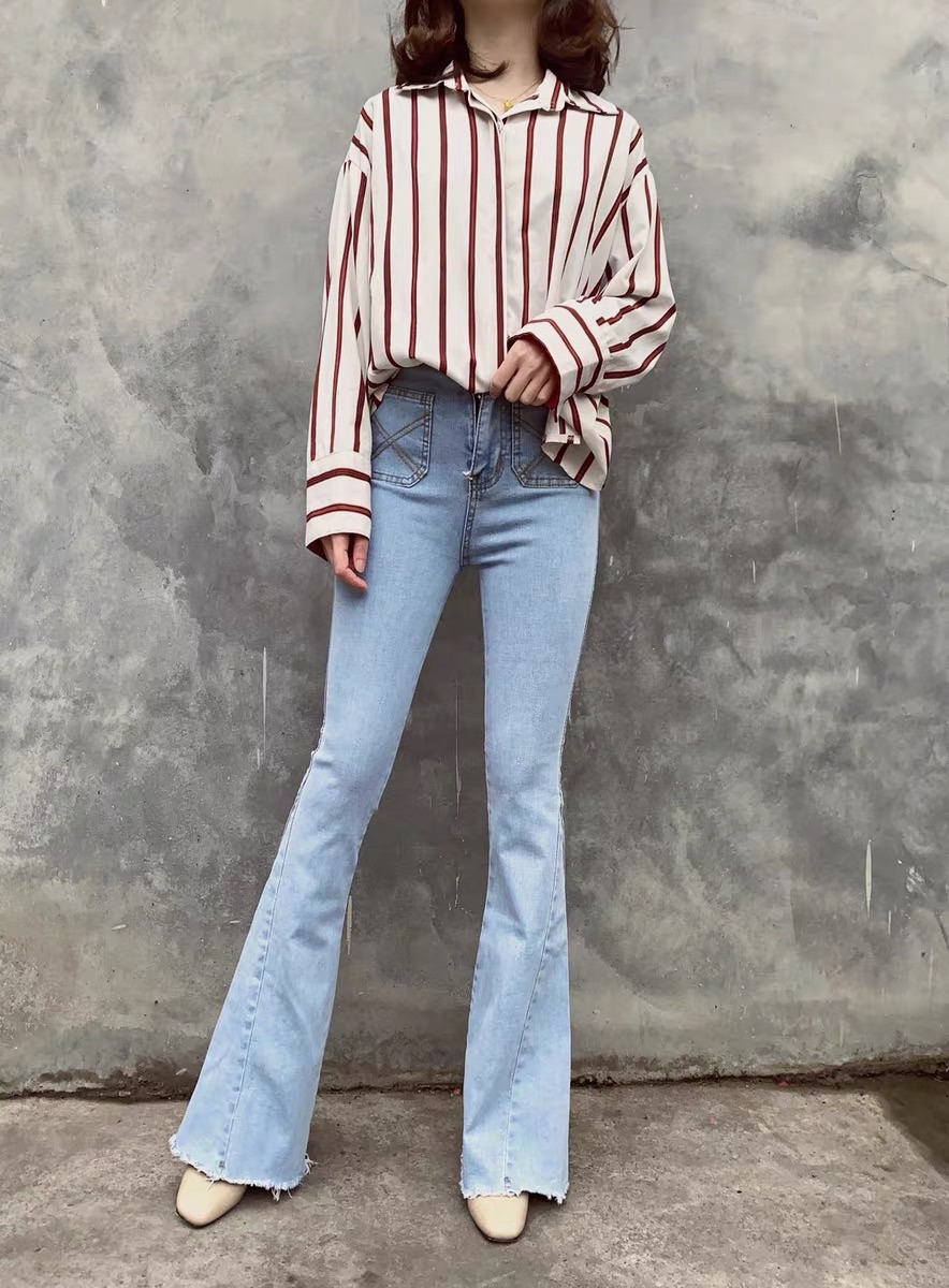 QUẦN JEANS ỐNG LOE LƯNG CAO XANH CÁ TÍNH