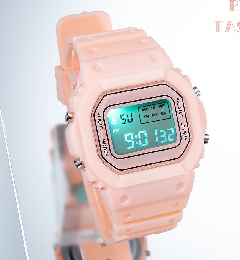 Đồng hồ tuổi teen nữ - đồng hồ thể thao phiên bản Hàn Quốc ulzzang retro -đồng hồ điện tử SPORT T0025 mặt vuông dây silicon chống thấm nước hiển thị đầy đủ chắc năng lịch tuần ngày tháng đen led sáng xem giờ ban đêm