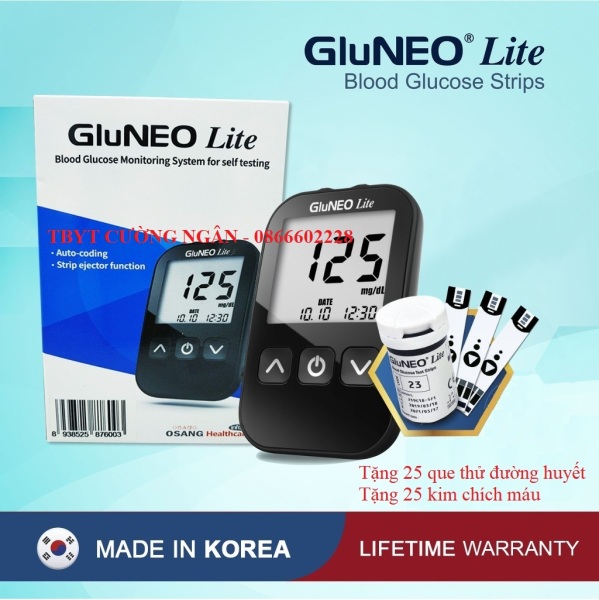 Máy Đo Đường Huyết GluNEO Lite - Tặng kèm 25 que thử đường huyết, 25 kim chích máu ( Sản xuất và nhập khẩu tại Hàn Quốc) nhập khẩu