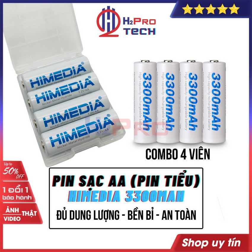 Pin sạc aa, sạc pin tiểu aa himedia 3300mah 1.2v cao cấp, đủ dung lượng, an toàn, bền bỉ -h2pro tech