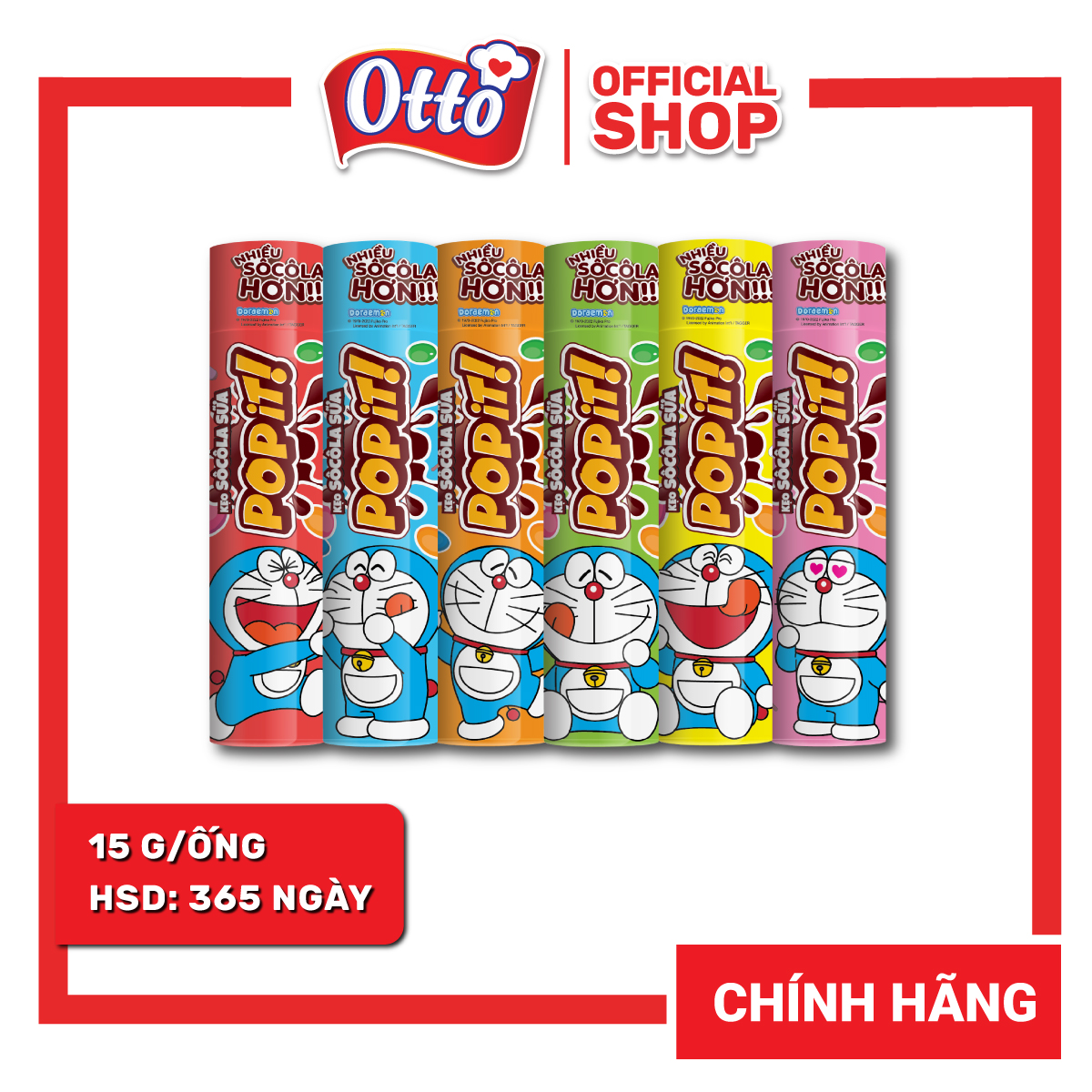 Combo 6 ỐNG Kẹo socola sữa Popit Doreamon 15g | Socola | Đồ ăn vặt