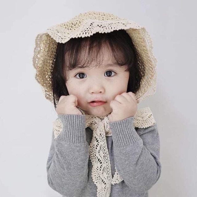 [MẪU MỚI] Mũ cói bèo viền ren tiểu thư cho bé