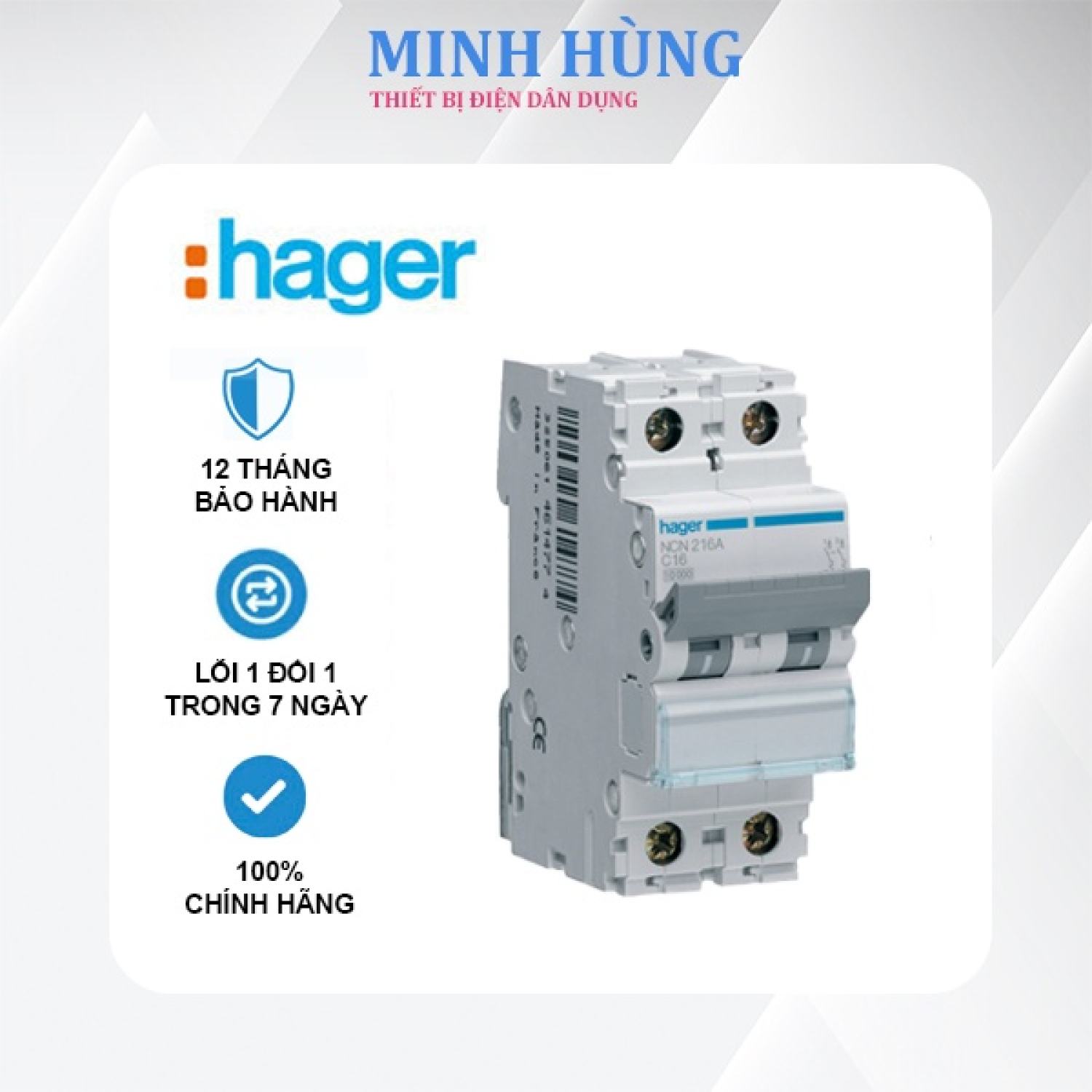 Át tép 2P MCB Hager - Cầu dao tự động (16A,...63A)