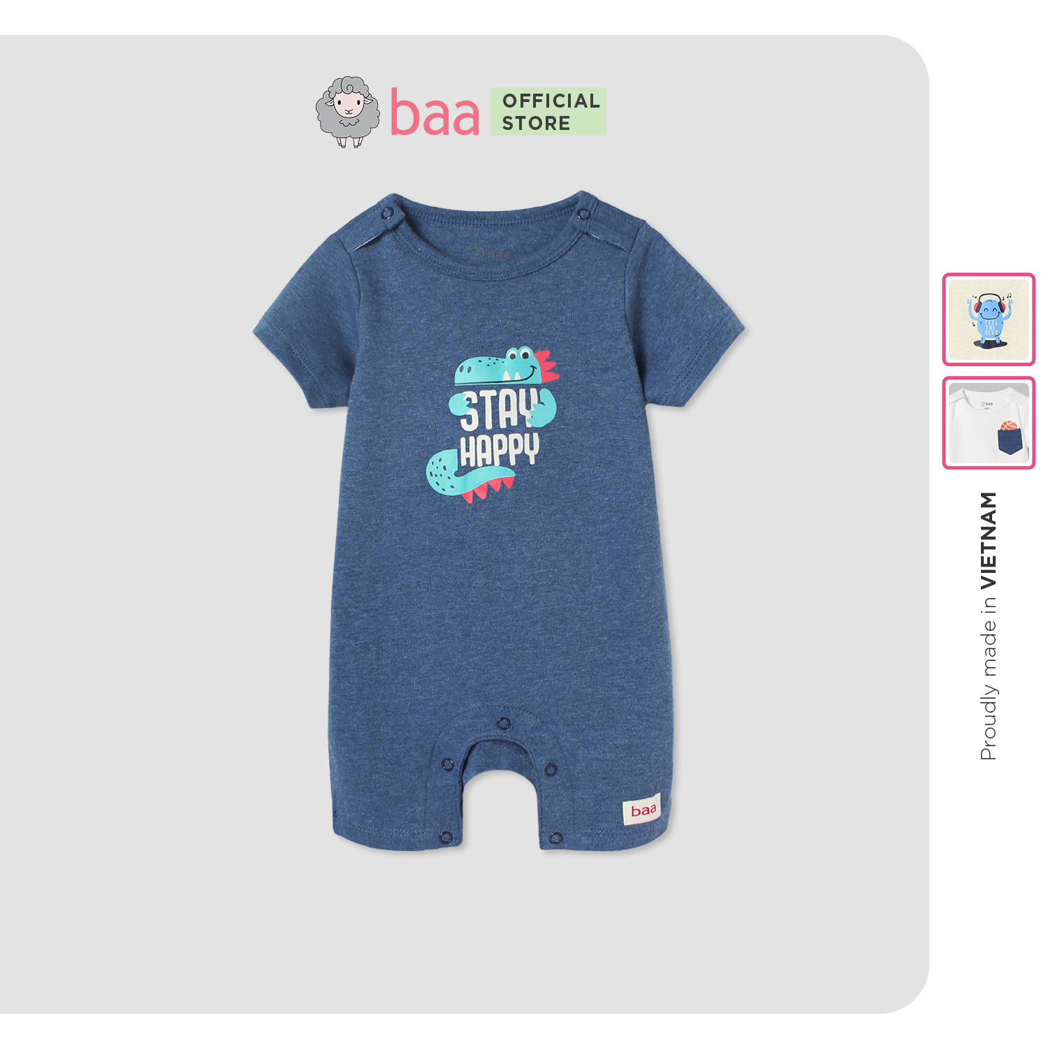 Bộ quần áo liền thân BAA BABY Romper ngắn tay sơ sinh cho bé trai từ 0