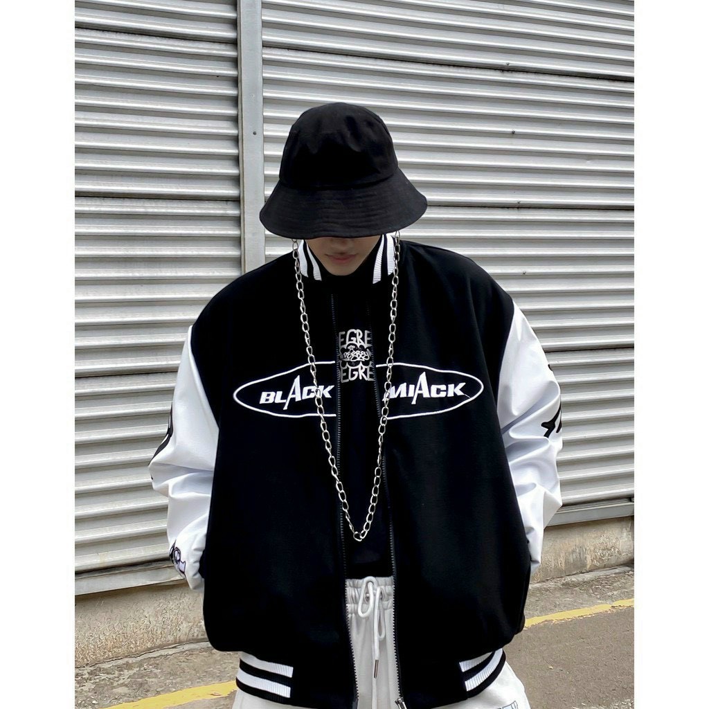 Áo khoác dù bomber unisex phối tay cúc bấm