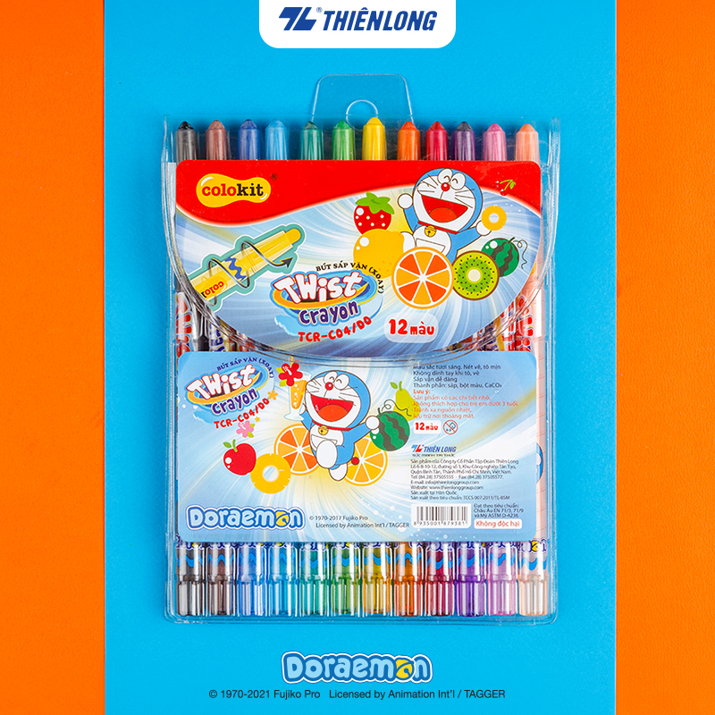 Bút sáp vặn 12 màu Colokit Doraemon TCR-C04/DO màu siêu đẹp, an toàn sử dụng