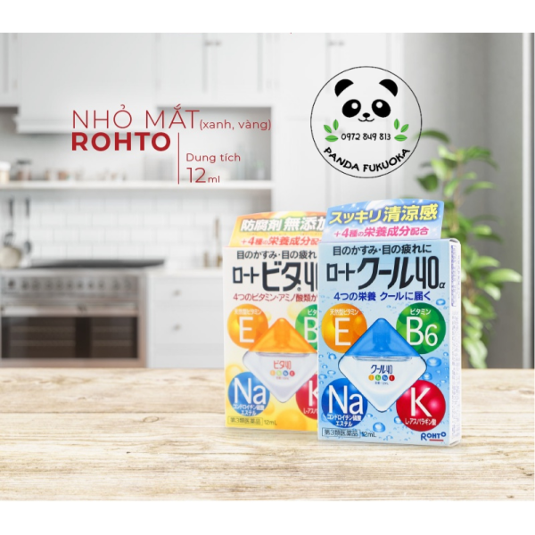 Nước Nhỏ Mắt Rohto Vitamin 12ml Nội địa Nhật hỗ trợ giảm mỏi mắt, khô mắt, chống cận thị bổ sung vitamin cho mắt Panda fukuoka