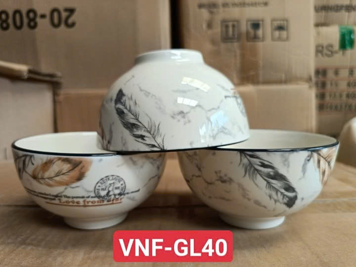 combo 10 chén sứ, 5 chén cơm sứ hoa văn mèo GL114, chén cơm sứ trắng 11cm