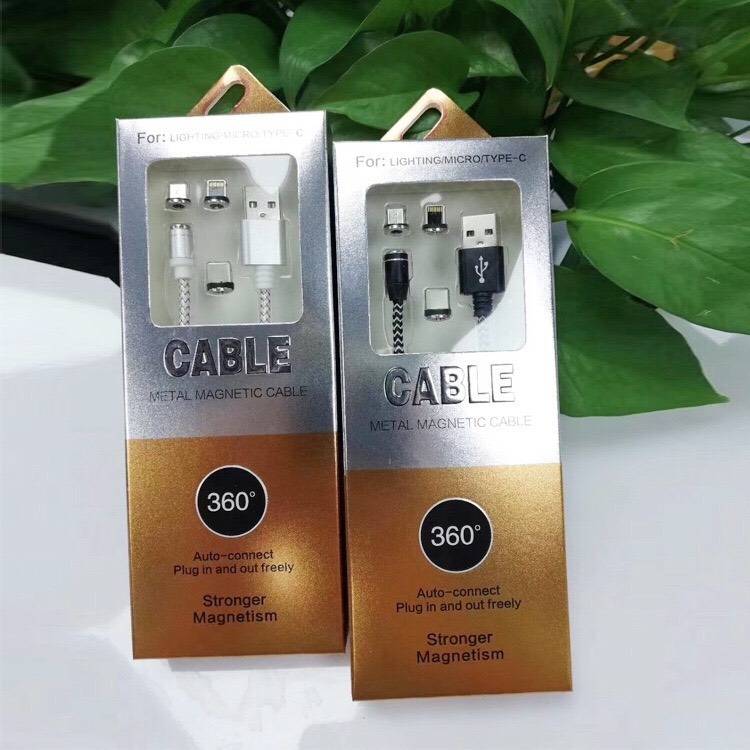 CÁP SẠC TỪ HÚT NAM CHÂM ĐẦU MICRO USB, TYPE C VÀ IPHONE 360 ĐỘ DÂY DÙ -A&T stores