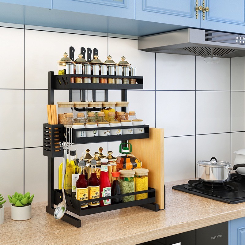 Kệ Gia Vị -Kệ Nhà Bếp 2 Tầng,3 Tầng Đa Năng Chất Liệu Thép Cao Cấp Không Gỉ Sơn Tích Điện.