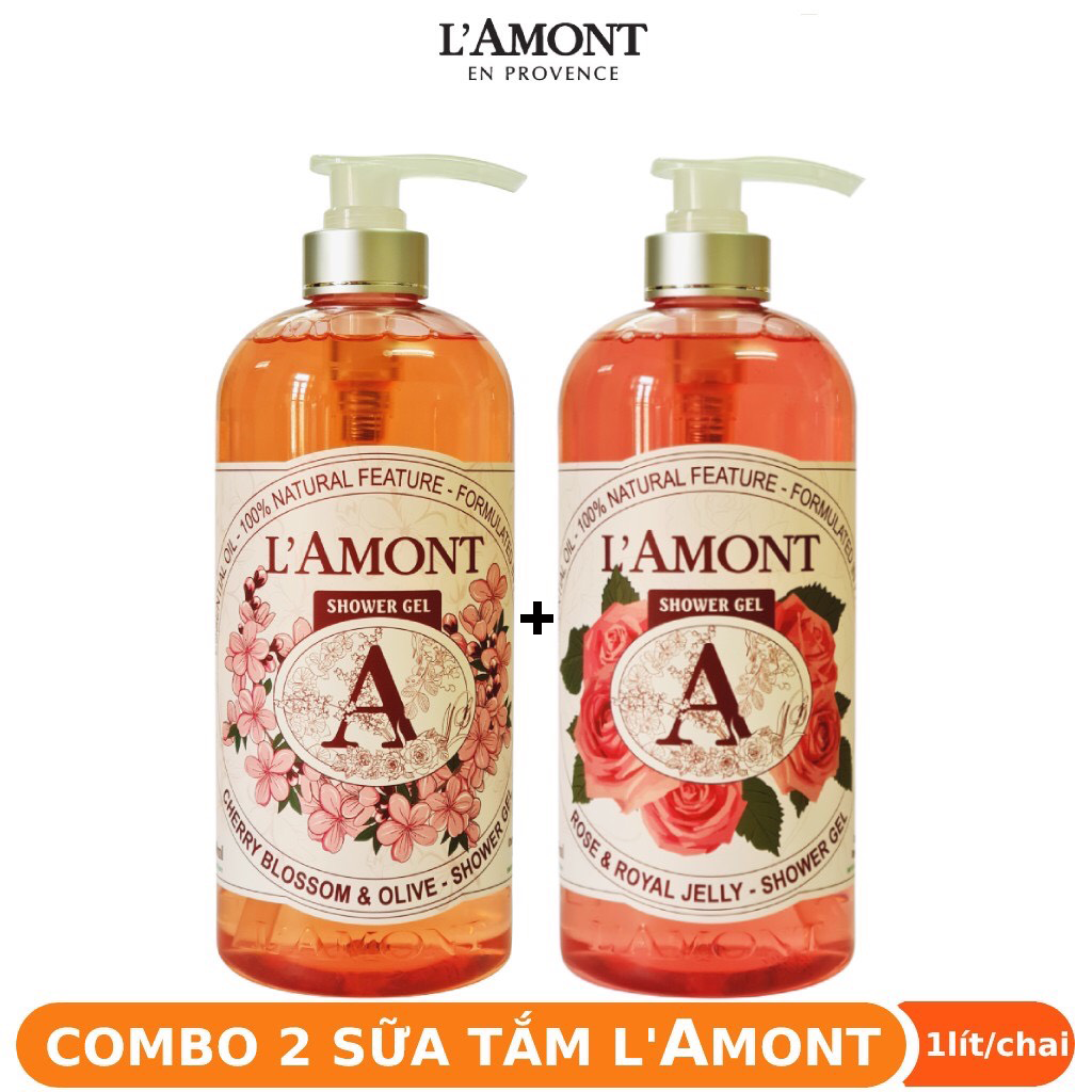 2 chai sữa tắm lamont en provence hoa anh đào chai 1000ml/chai