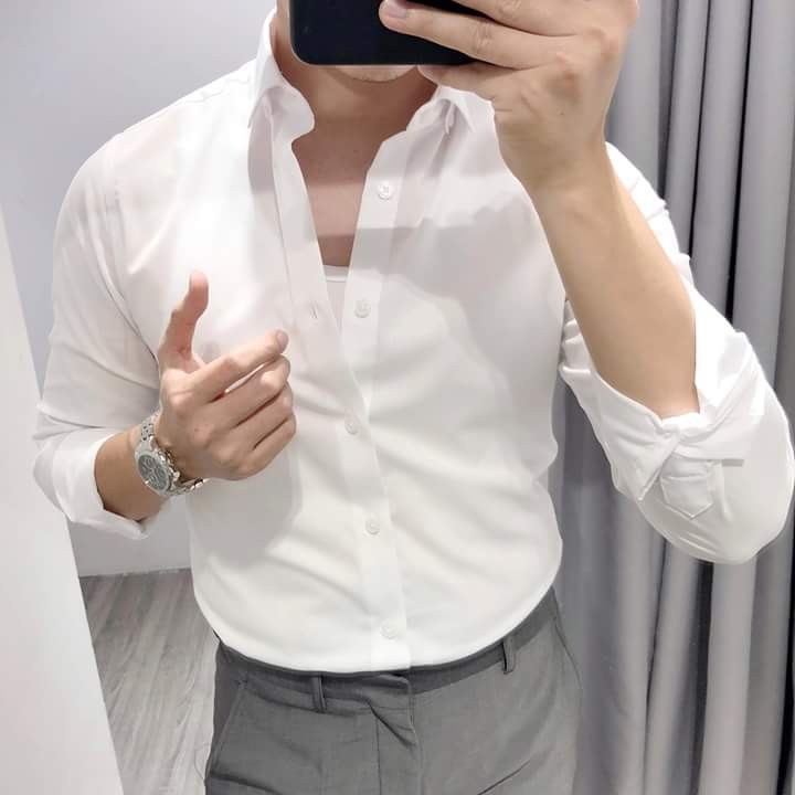 Áo somi nam trắng trơn chất kate lụa mẫu mới luly fashion ms44