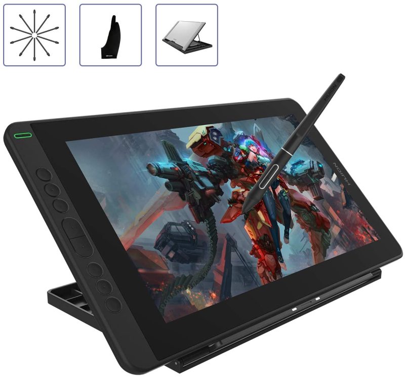 2020 HUION Kamvas 13 Android Support Graphics Drawing Tablet Monitor with Full Laminated Screen Battery-Free Stylus 8192 Pressure Sensitivity Tilt 8 Express Keys Adjustable Stand-13.3inch, Black