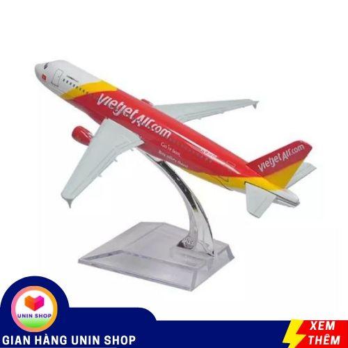 ( Xem video ) MÁY BAY VIETJET AIR MÔ HÌNH KIM LOẠI 16CM ( Không có bánh xe ) + KÈM ĐẾ MICA - máy bay - UNINSHOP