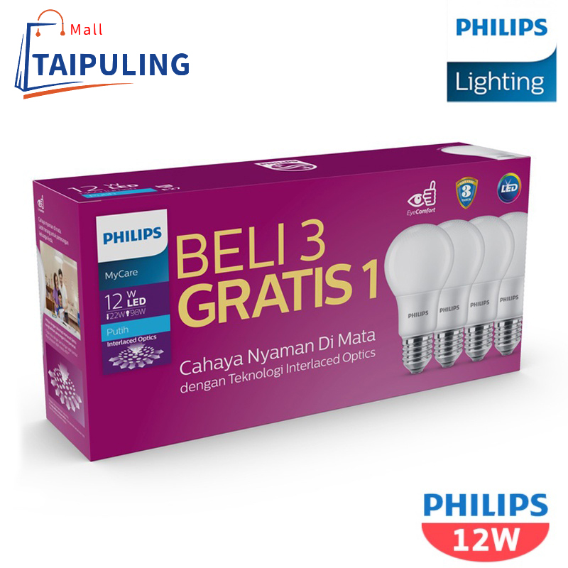 Bóng đèn LED Philips 12W 6500K Trắng 4 Gói