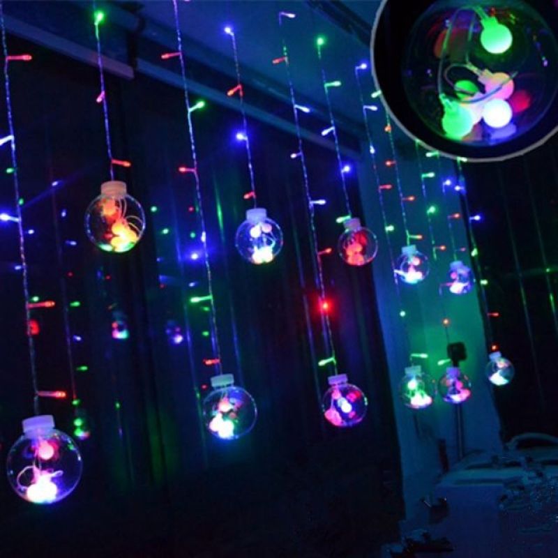 ĐÈN LED DÂY NHÁY BANH THẢ RÈM DÀI 5M, 12 BANH ĐƯỜNG KÍNH 8CM