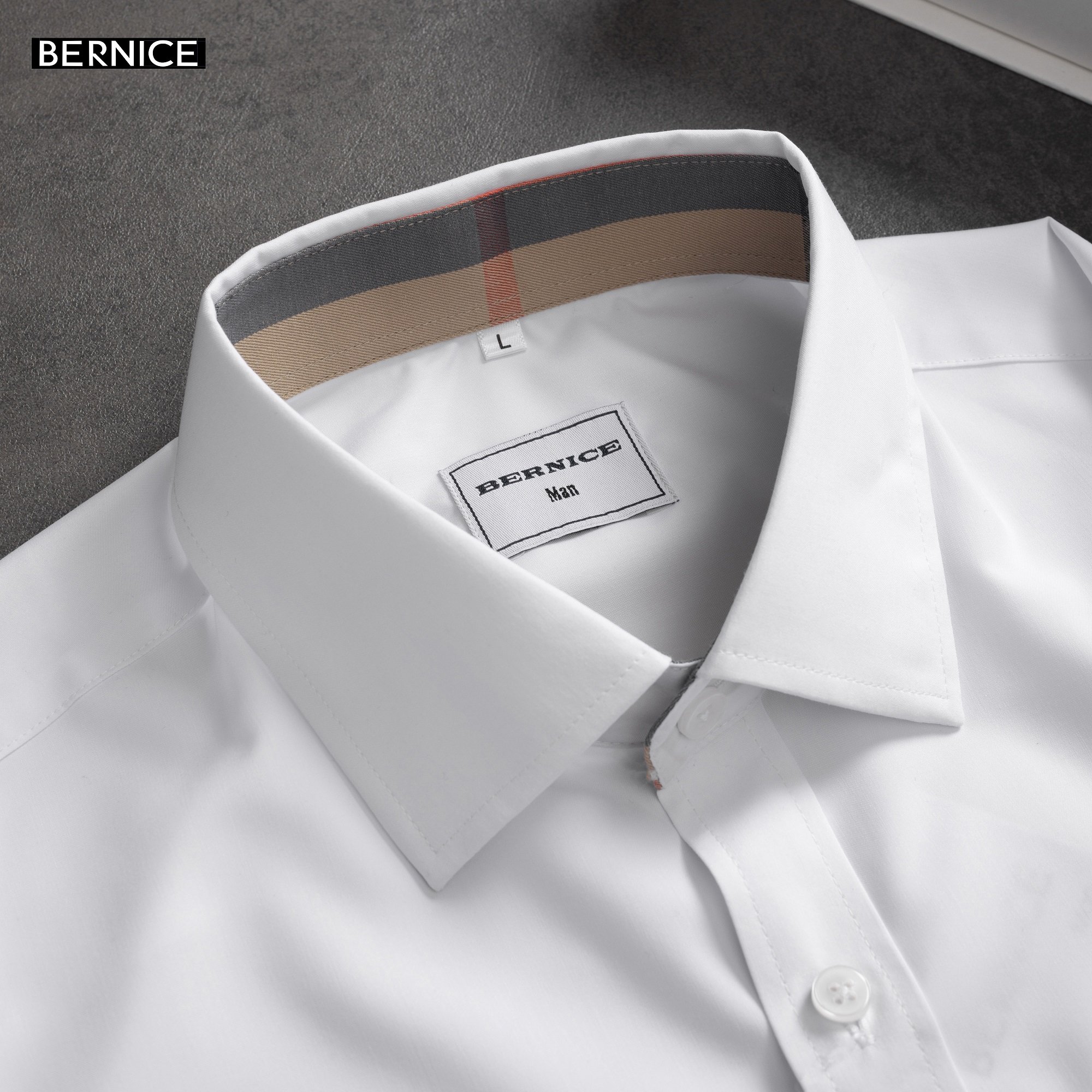 Áo sơ mi nam TRẮNG Dài tay Cao cấp phối Burbbery - KHÔNG NHĂN - KHÔNG BÁM BỤI - Sơ Mi Trắng BERNICE MAN