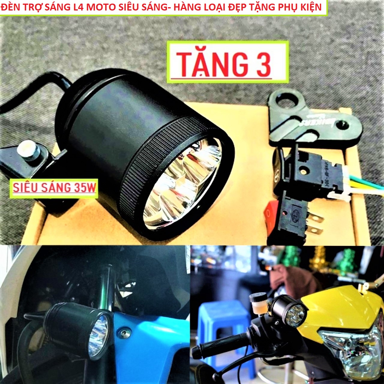 ĐÈN TRỢ SÁNG L4 ( TẶNG PHỤ KIỆN ) , ĐÈN L4 SIÊU SÁNG , ĐÈN TRỢ SÁNG XE MÁY