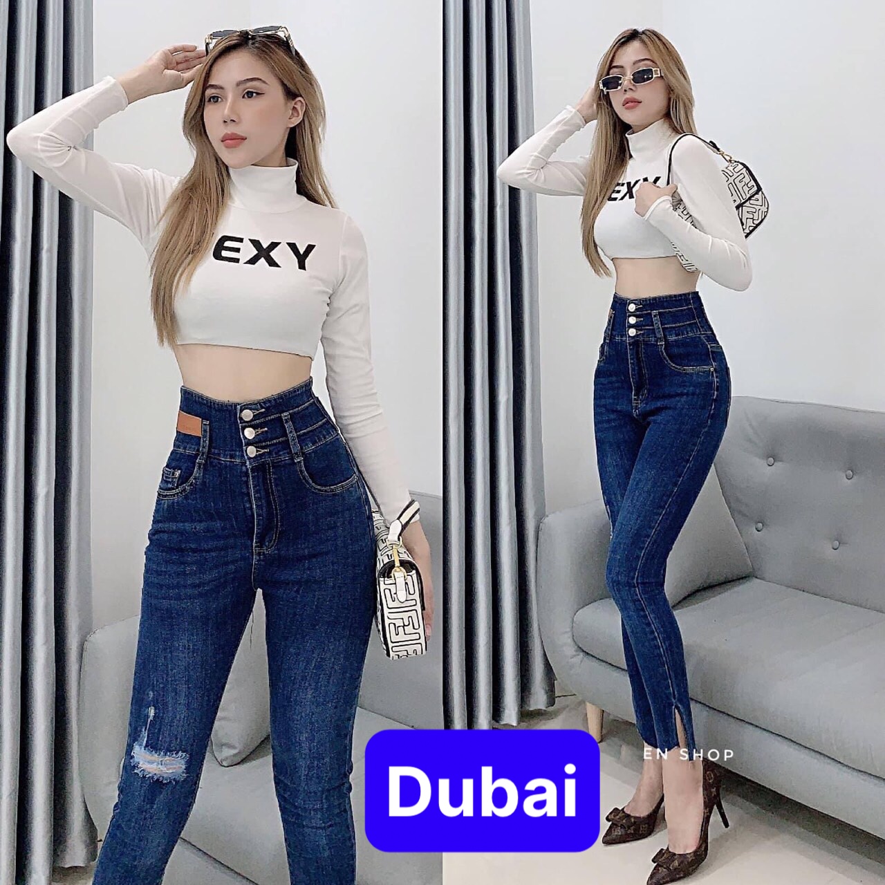 QUẦN JEAN NỮ CHẤT BÒ XANH 3 CÚC LƯNG CAO NÂNG MÔNG SIÊU CO GIÃN CAO CẤP HÀN QUỐC DB-0737 - DUBAI FASHION
