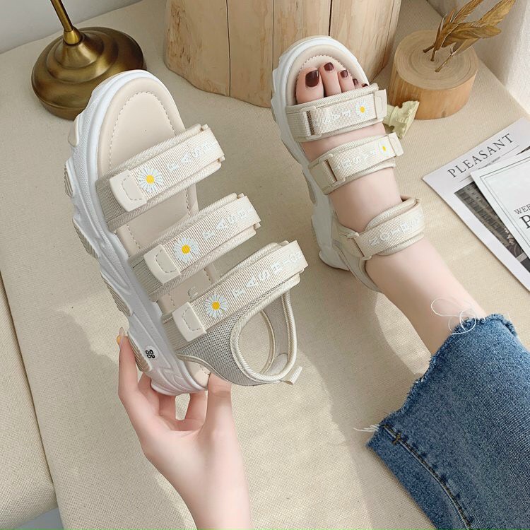 dép sandal nữ quai dán 3 nấc điểm hoa cúc