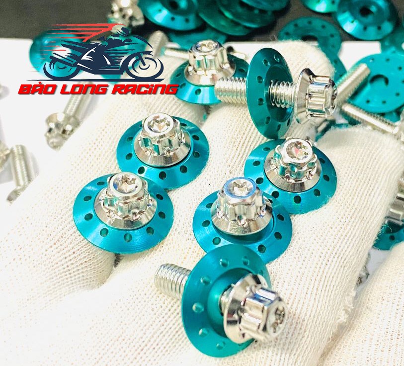 Combo Ốc Salaya 6li20 Trụ tặng kèm Lông Đền Nhôm Xanh Lục gắn dàn áo xe máy Sirius,Exciter,Winner,Sonic,Satria....