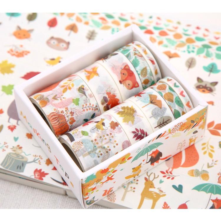 Sét 10 cuộn băng dán washi tape thủ công