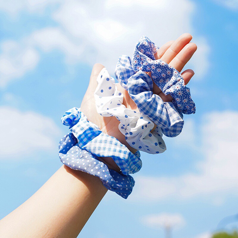 KOREMI Dây Thun Cột Tóc Scrunchies Blue Style Korea