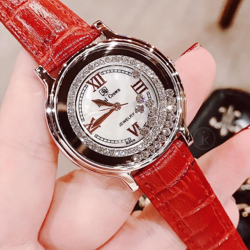 Nơi bán Đồng hồ nữ Royal Crown vỏ Trắng (Silver), dây da màu Đỏ (Red) - size 34 mm