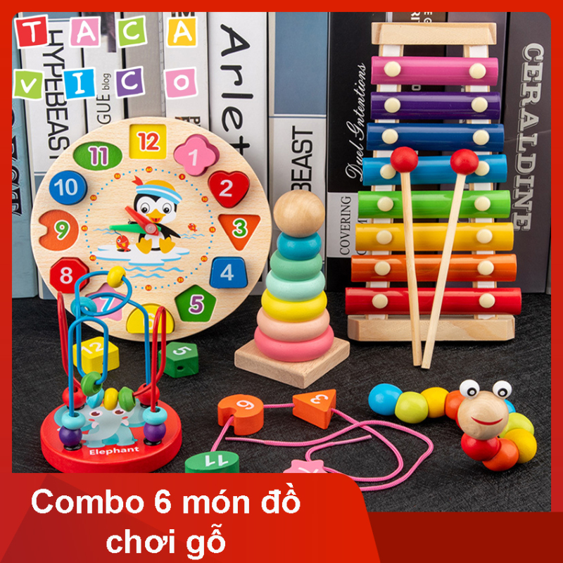 [Đáng Tin Cậy] Combo 6 món đồ chơi gỗ an toàn cho bé, đồ chơi phát triển trí tuệ-TACAVICO