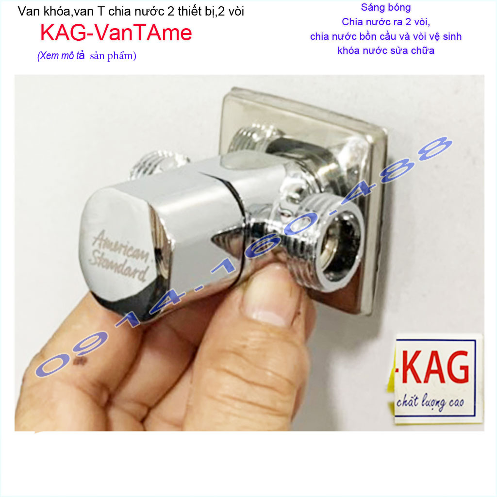 Van chia nước chữ T nối nước bồn cầu-vòi xịt KAG-VanT-Ame, T giảm áp chia 2 ngã Mỹ khóa nước