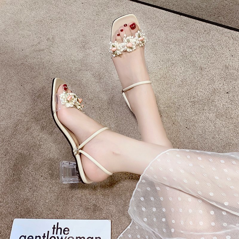 Dép cao gót đính hoa thời trang - G093