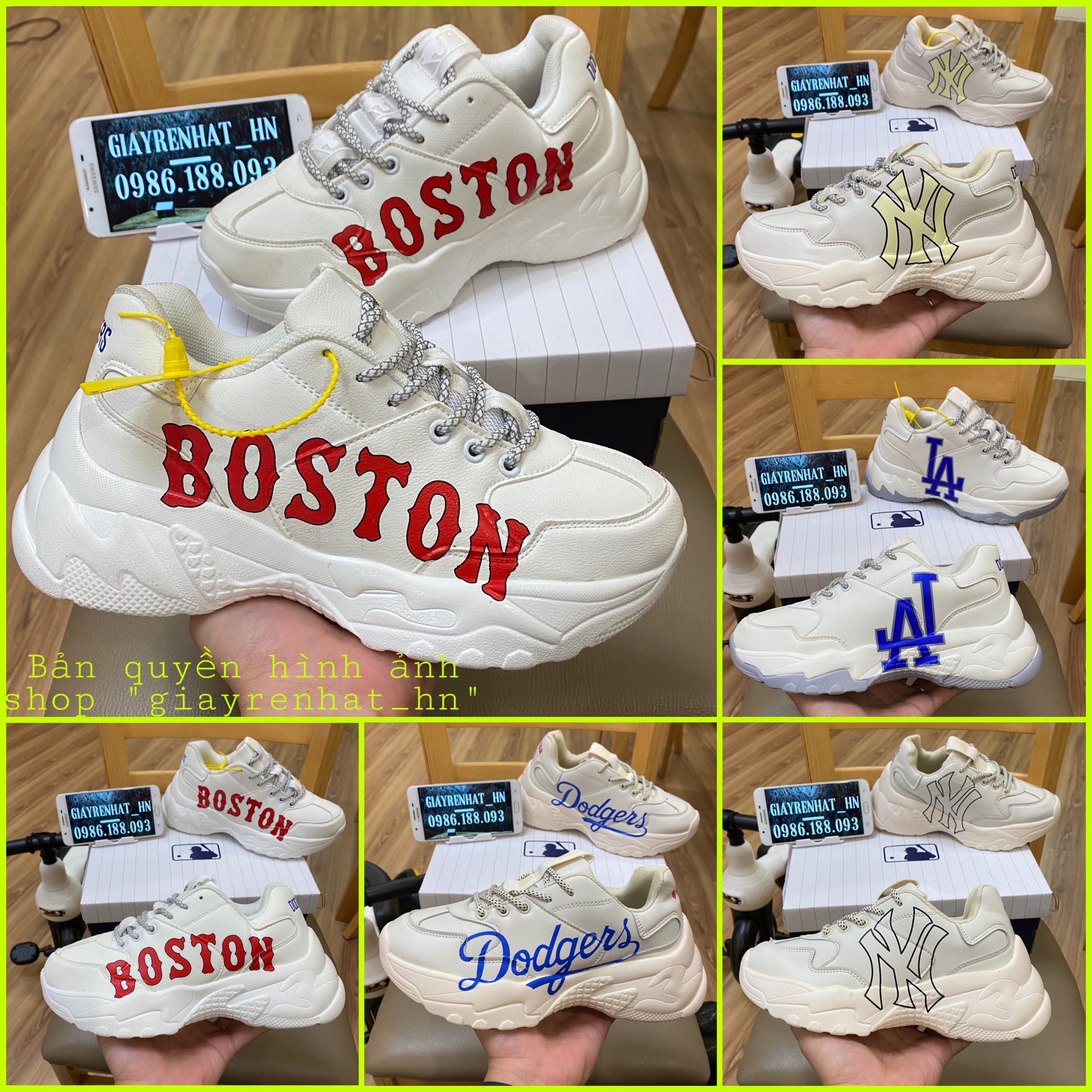 [TẶNG HỘP,TẤT] Giày Thể Thao Sneaker MLB NY, BOSTON,LA,