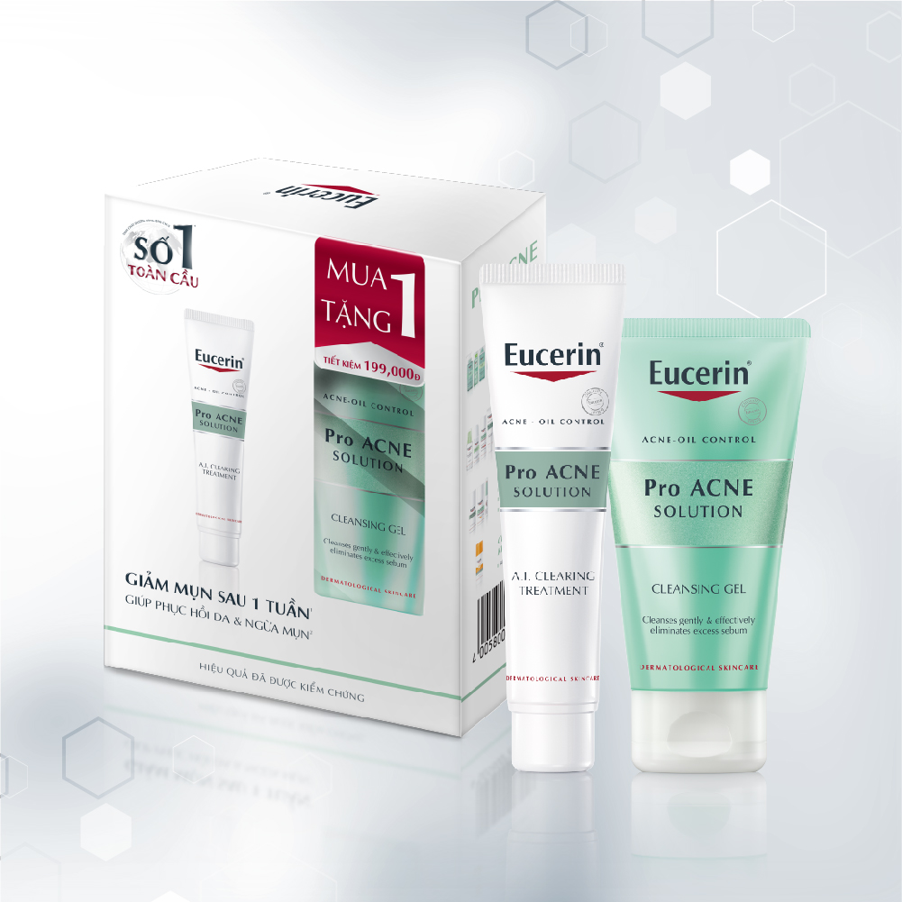 [MUA LÀ CÓ QUÀ] Combo Eucerin Pro Acne Phục Hồi & Ngừa Mụn (Gel Giảm Mụn AI Treatment 40ml + Gel Rửa Mặt 75ml)