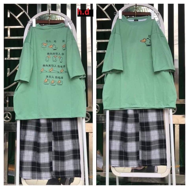 Sét áo vịt + quần kẻ HĐ12, áo kiểu nữ, áo thun nam nữ, quần khaki, quần nữ, sét bộ mặc ở nhà, áo thun tay dài, quần jean ống rộng- TIMON