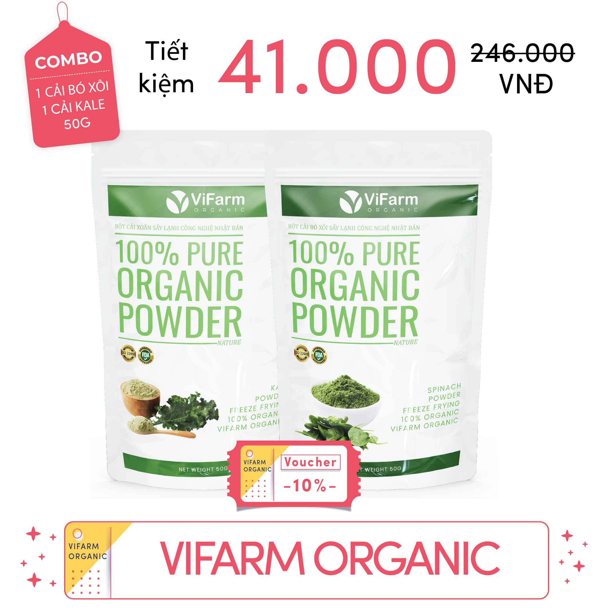 Bột Cải Bó Xôi Nguyên Chất ViFarm 50Gram